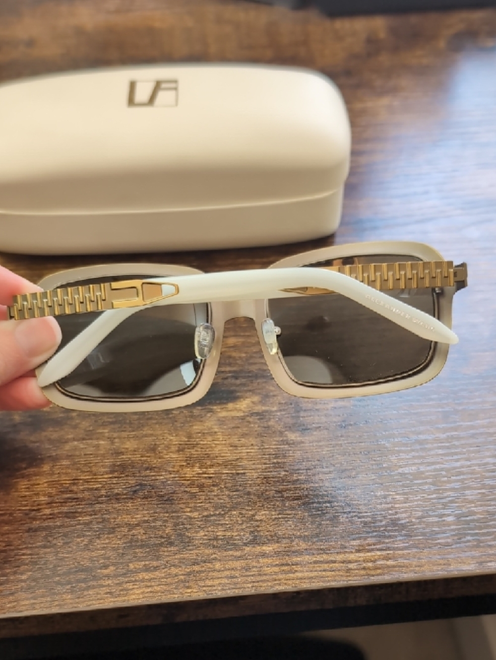 Linda Farrow x Alexander Wang Zipper Trim Square Sunglasses in Antique Brass - Picture 9 of 12